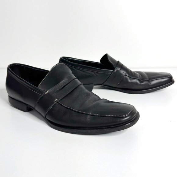 ERMENEGILDO ZEGNA Mens Black Leather Loafers
